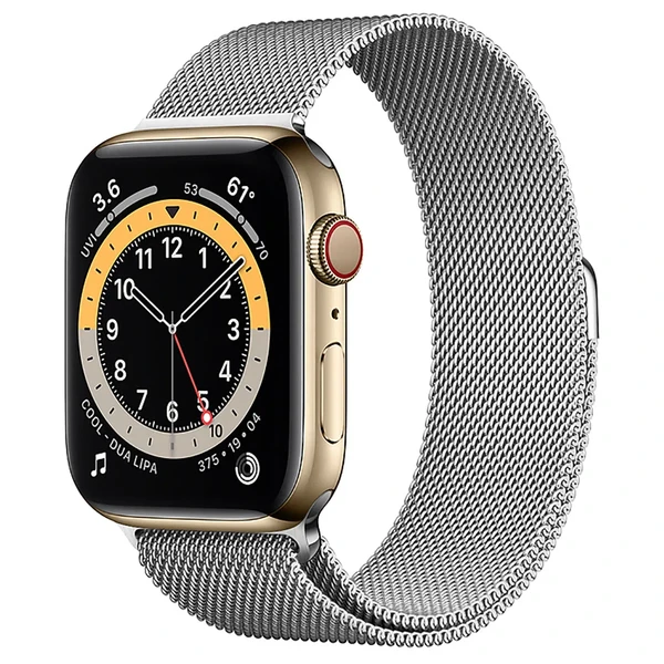 Смарт-часы Apple Watch Series 6 GPS + Cellular, 44mm Gold Stainless Steel Case with Silver Milanese Loop (MOGD3 | MOGV3)