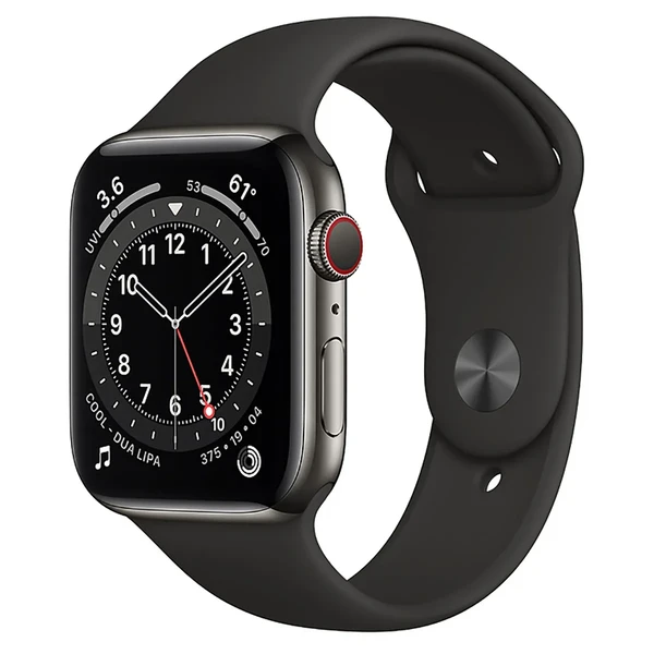 Смарт-годинник Apple Watch Series 6 GPS + Cellular, 44mm Graphite Stainless Steel Case with Black Sport Band (M07Q3 | M09H3)