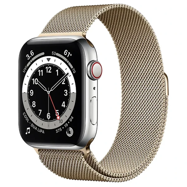Смарт-часы Apple Watch Series 6 GPS + Cellular, 44mm Silver Stainless Steel Case with Gold Milanese Loop (M0GF3 | M0GW3)