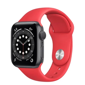 Смарт-часы Apple Watch Series 6 GPS, 40mm Space Gray Aluminum Case with Red Sport Band (MG1A3) MG1A3 - Фото 1