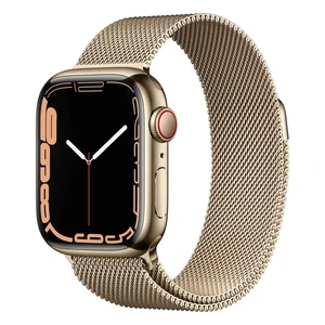 Смарт-часы Apple Watch Series 7 GPS + Cellural, 41mm Gold Stainless Steel Case with Gold Milanese Loop (MKHH3) MKHH3 - Фото 1