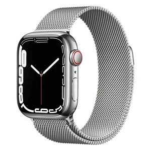 Смарт-часы Apple Watch Series 7 GPS + Cellural, 45mm Silver Stainless Steel Case with Silver Milanese Loop (MKJE3) MKJE3 - Фото 1