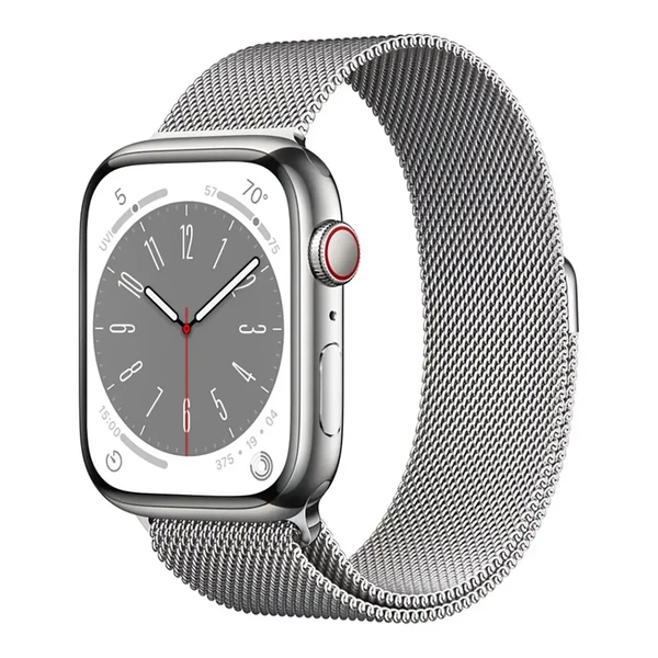 Смарт-годинник Apple Watch Series 8 GPS+Cellural, 45mm Silver Stainless Steel Case with Silver Milanese Loop (MNKJ3)