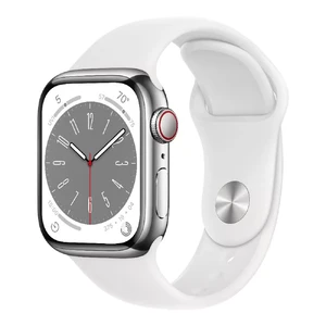 Смарт-часы Apple Watch Series 8 GPS+Cellural, 41mm Silver Stainless Steel Case with White Sport Band (MNJ53) MNJ53 - Фото 1