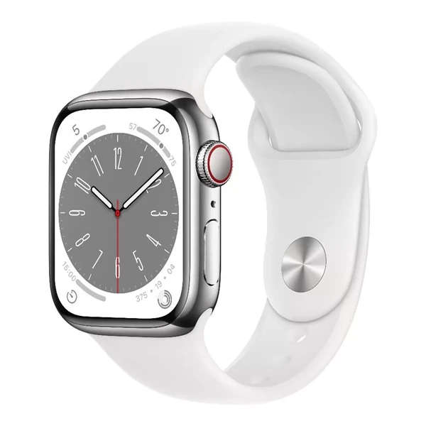 Смарт-годинник Apple Watch Series 8 GPS+Cellular, 45mm Silver Stainless Steel Case with White Sport Band (MNJ53) у Чернігові