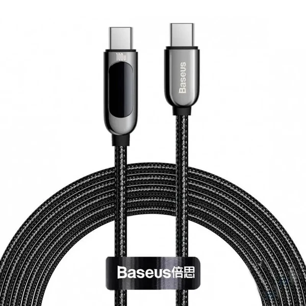 Нейлоновий кабель з дисплеєм Type-C to Type-C Baseus Data Cable PD 100W (2m)