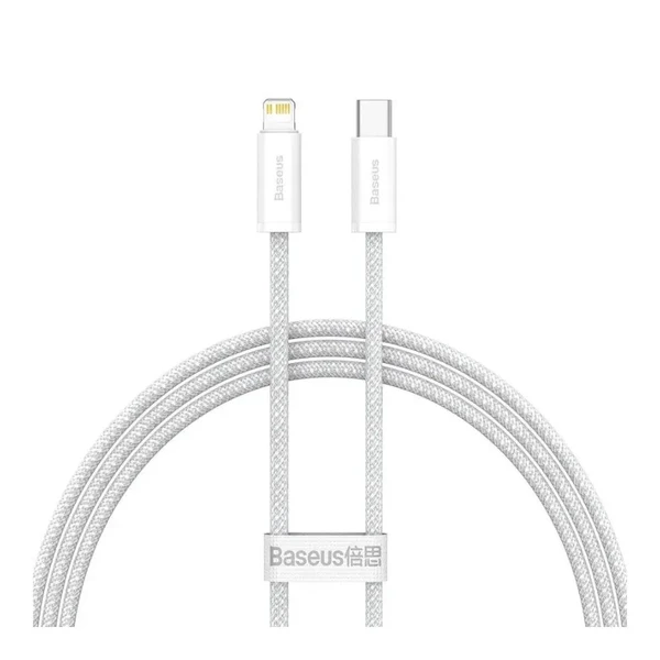 Нейлоновий кабель Baseus Type-C to Lightning для швидкої зарядки iPhone 20W (1m) White