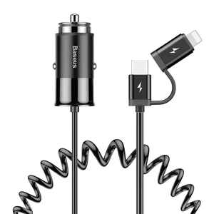 Автозарядка Baseus Enjoy Together 2-in-1 Car Charger Black з USB Type-C | Lightning кабелем  - Фото 1