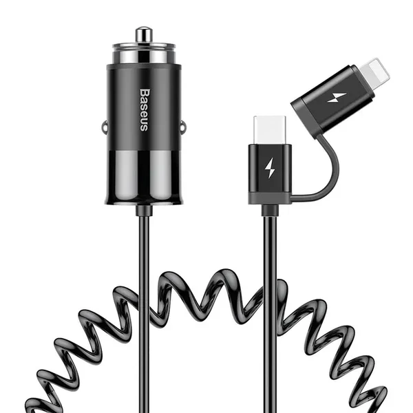 Автозарядка Baseus Enjoy Together 2-in-1 Car Charger Black з USB Type-C | Lightning кабелем
