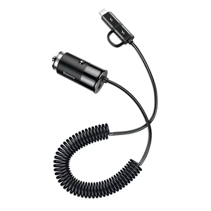 Автозарядка Baseus Enjoy Together 2-in-1 Car Charger Black з USB Type-C | Lightning кабелем - Фото 2