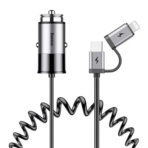 Автозарядка Baseus Enjoy Together 2-in-1 Car Charger Dark Gray з USB Type-C | Lightning кабелем