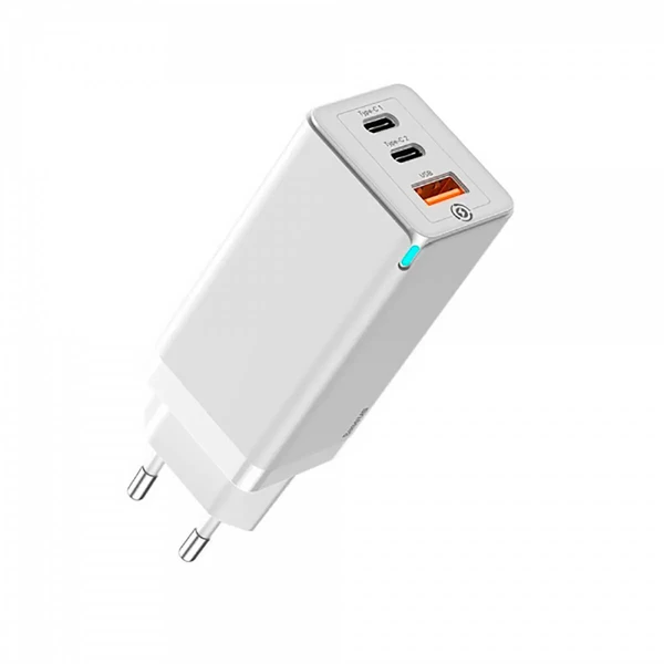 Швидкий мережевий зарядний пристрій Baseus GaN2 Pro Quick Charger 2 Type-C + USB-A White 65W (US)