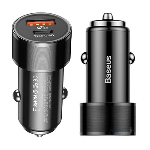 Быстрая автозарядка Baseus Small Screw USB Type-C PD + USB 3.0 Black 36W - Фото 2