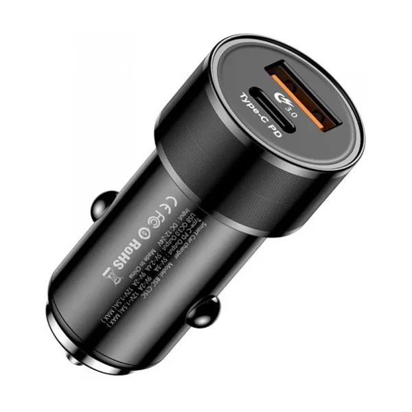 Швидка автозарядка Baseus Small Screw USB Type-C PD + USB 3.0 Black 36W