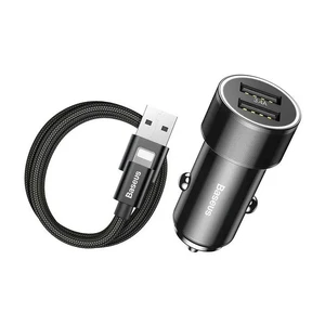 Автозарядка Baseus Small Screw Dual USB Black с кабелем Lightning to USB TZXLD-A01 - Фото 1