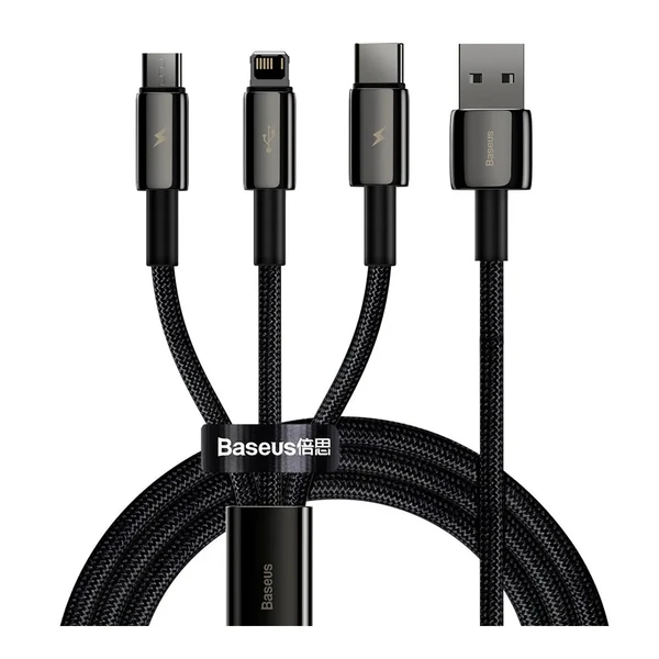 Зарядний кабель Baseus Tungsten Gold One-for-three Type C to Lightning to Micro-USB 1.5m