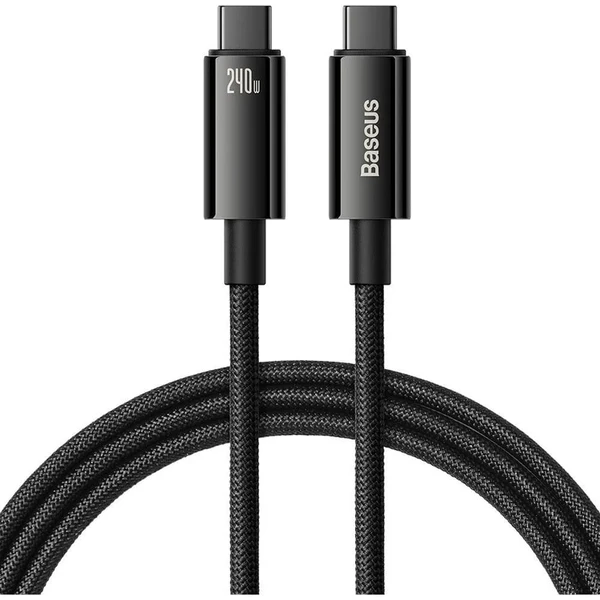Нейлоновий кабель Type-C to Type-C для швидкої зарядки Baseus Tungsten Gold 240W (1m)