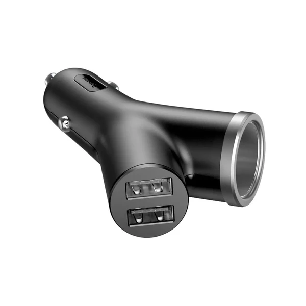 Автомобільний зарядний пристрій з прикуривателем Baseus Y Type Dual USB Black
