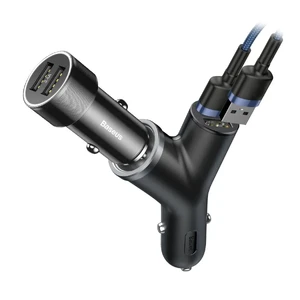 Автомобільний зарядний пристрій з прикуривателем Baseus Y Type Dual USB Black - Фото 6