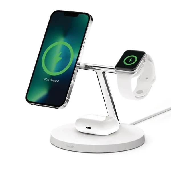 Бездротовий зарядний пристрій Belkin 3-in-1 Boost Charger Pro with MagSafe 15W White для iPhone | AirPods | Apple Watch (2022)