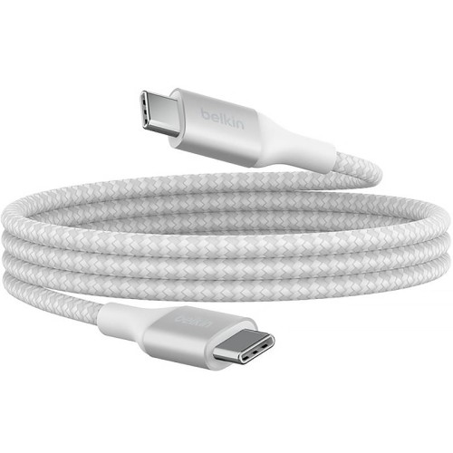 Нейлоновий кабель Belkin Boost USB-C to USB-C для швидкої зарядки PD3.1 240W (1m) White