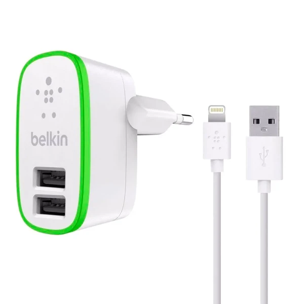 Зарядний пристрій Belkin Dual USB Home Charger White with Lightning Cable (10 Watt | 2.1 Amp)