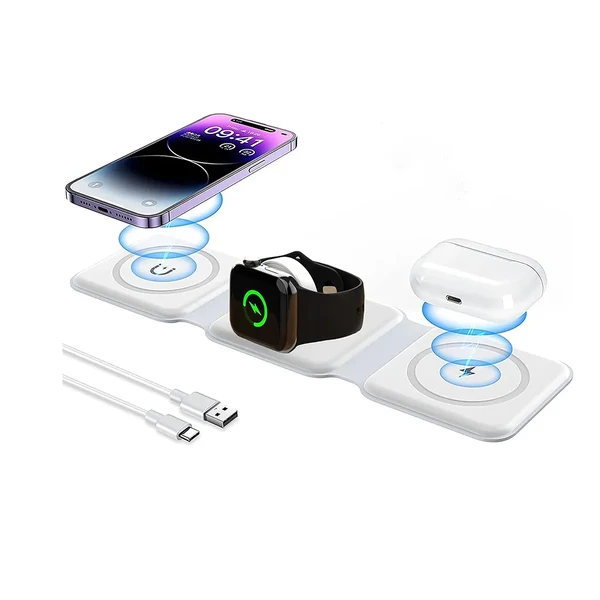 Складна портативна док-станція 3-в-1 для iPhone, Apple Watch, AirPods зі швидкою зарядкою 15W | iLoungeMax MagSafe Foldable
