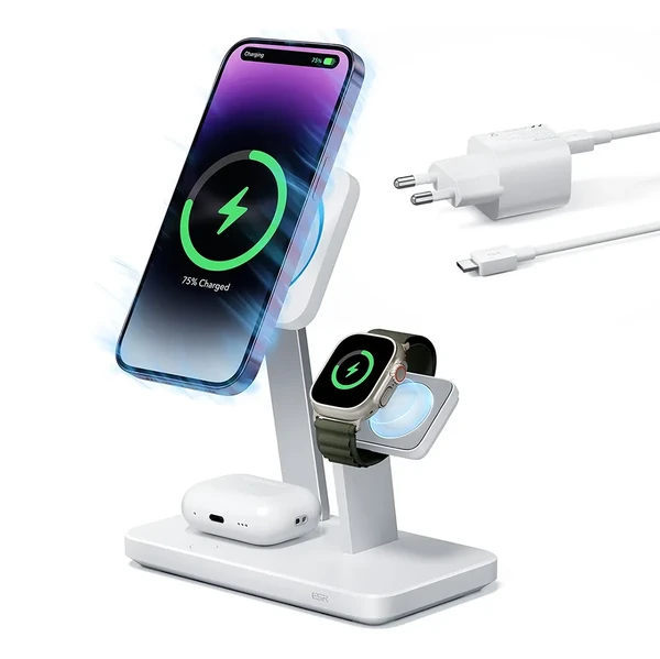 Док-станція 3-in-1 ESR Charging Station з MagSafe + CryoBoost охолодженням 25W для iPhone | AirPods | Apple Watch + EU адаптер