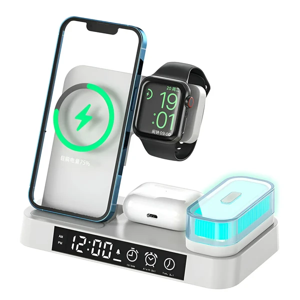 Док-станция 4 в 1 для зарядки iPhone/AirPods/Apple Watch, 30W, с подсветкой и будильником | iLoungeMax 4-in-1 Foldable Charging Station White