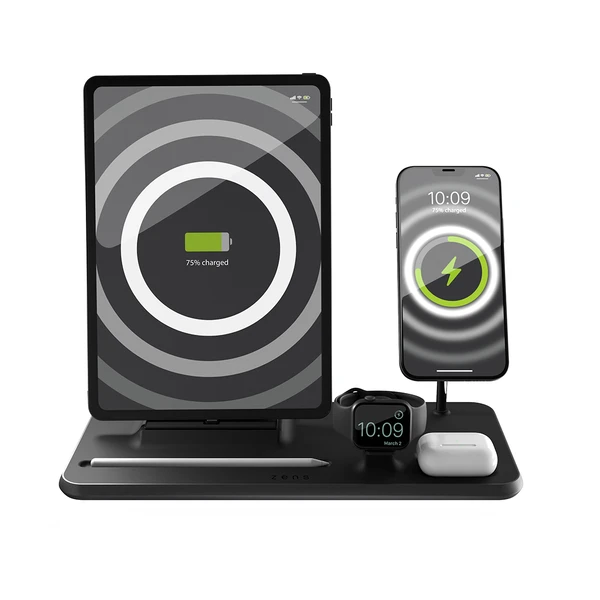 Док-станція MagSafe Zens 4-в-1 для iPhone | AirPods | Apple Watch | iPad з підставкою для Apple Pencil, 15W, з адаптером живлення