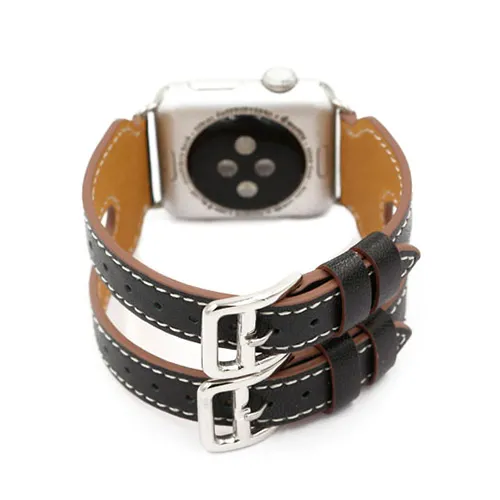 Кожаный ремешок iLoungeMax Double Buckle Black для Apple Watch Ultra 49mm | 45mm | 44mm | 42mm
