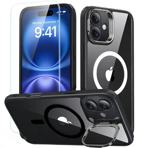 Прозрачный черный чехол со стеклом ESR Classic Hybrid KickStand MagSafe для iPhone 16