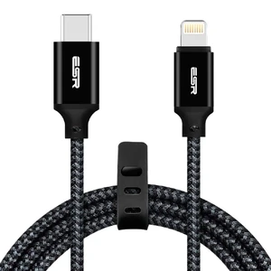 Кабель ESR Double Braided USB Type-C PD to Lightning Black 1.2m 3A16XL0120 - Фото 1