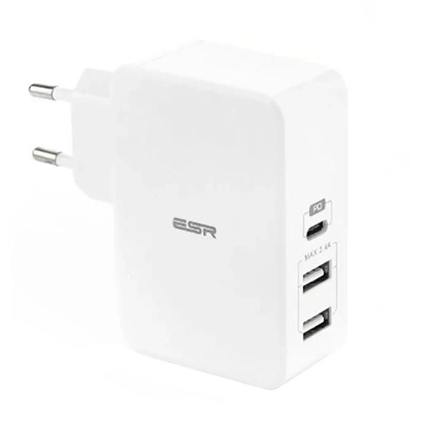 Швидкий мережевий зарядний пристрій ESR USB Type-C PD + 2 USB Wall Charger White (EU)
