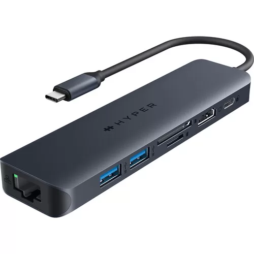 Хаб USB-C HyperDrive Next 7в1 з роз'ємами HDMI 4K, подвійним USB-A, кардридером microSD/SD, Ethernet, 100W PD для MacBook | Windows | Chromebook