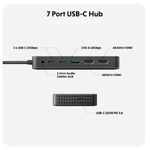 Хаб 7в1 HyperDrive Next Dual с двойным разъемом 4K HDMI, USB-A, Audio Jack, USB-C, 100W PD для MacBook Pro/Air | Windows | Chromebook - Фото 5
