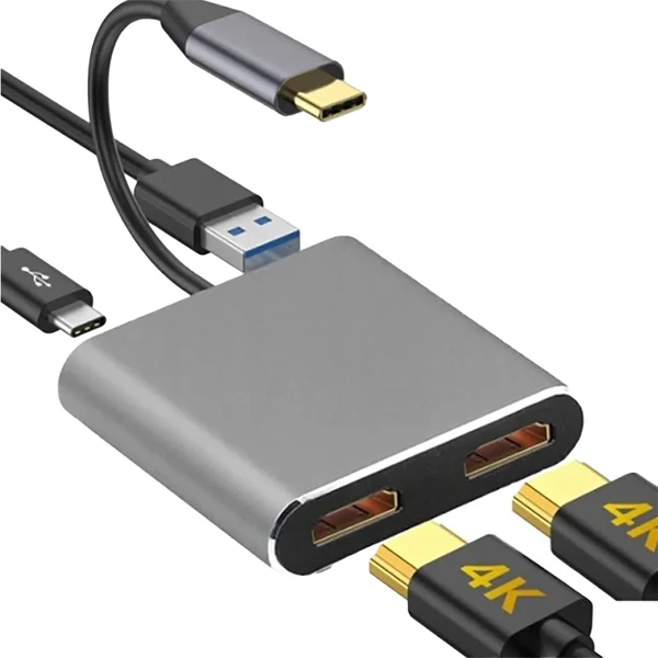 Хаб (адаптер) iLoungeMax Adapter 4-in-1 USB Type-C to Dual HDMI 4K | USB 3.0 | PD