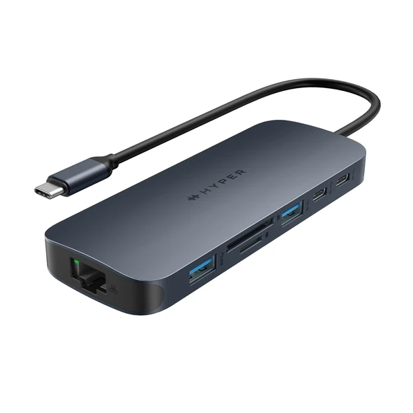 Хаб 10в1 HyperDrive Next Dual з подвійним роз'ємом USB-C, USB-A, HDMI 4K, кардридером microSD/SD, Ethernet, Audio Jack, 140W PD для MacBook Pro/Air | Windows у Житомирі