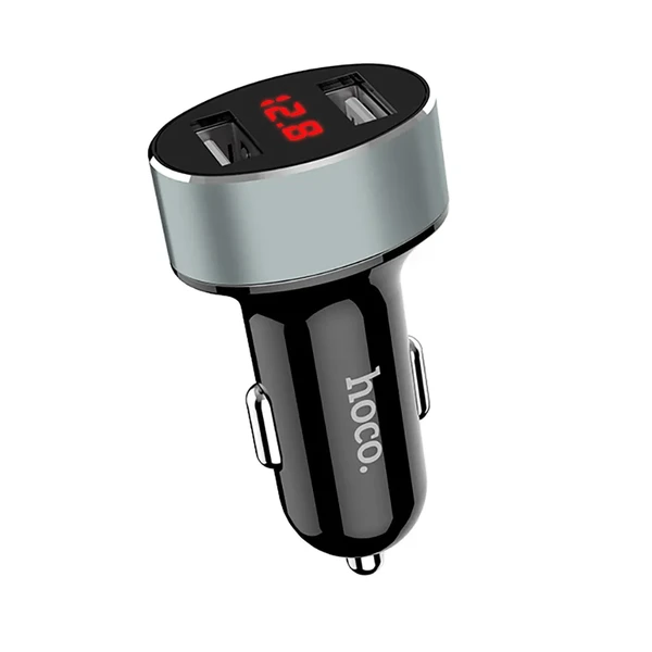Автозарядка з дисплеєм HOCO Z26 High Praise Dual USB Black
