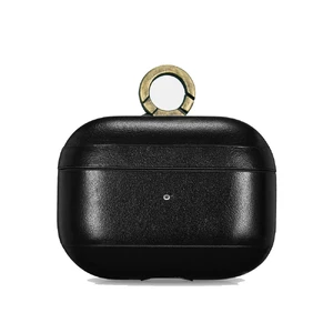 Чорний шкіряний чохол з карабіном для Apple AirPods Pro iCarer Vintage