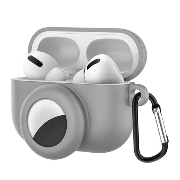 Силиконовый чехол с карабином iLoungeMax 2-in-1 Gray для AirPods Pro | AirTag