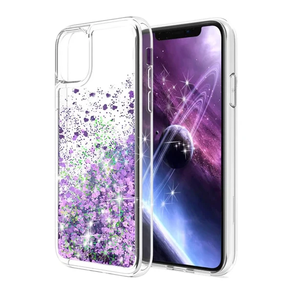 Чехол с жидкими блестками iLoungeMax Glitter Heart Purple для iPhone 13 Pro в Николаеве