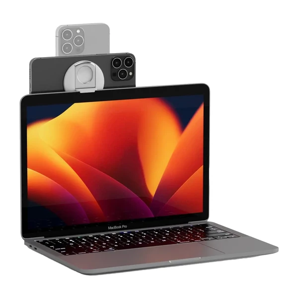 Тримач підставка MagSafe для iPhone на MacBook, перетворює iPhone на веб-камеру, з кільцем (попсокетом) на палець | iLoungeMax Camera Mount White у Луцьку