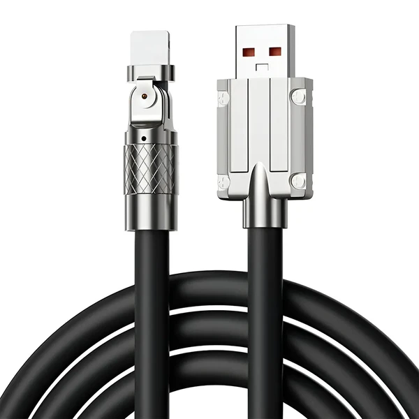 Поворотний зарядний кабель iLoungeMax Super Fast Charger Cable USB to Lightning 120W Black 1m