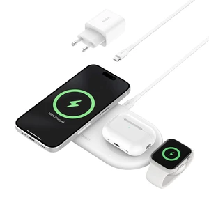 Док-станція MagSafe Belkin 3-в-1 BoostCharge Pro Charging Pad White 15W з Qi2 для iPhone | Apple Watch | AirPods - Фото 6
