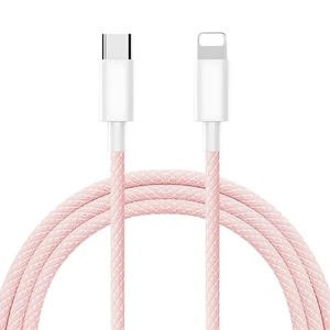 Нейлоновый кабель USB-C/Lightning для быстрой зарядки PD 20W (1m) | iLoungeMax Fast Charge Pink - Фото 2