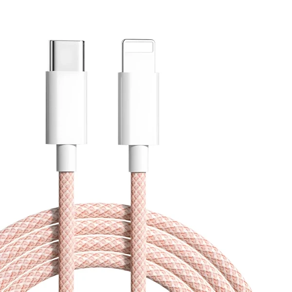Нейлоновий кабель USB-C/Lightning для швидкої зарядки PD 20W (1m) | iLoungeMax Fast Charge Pink