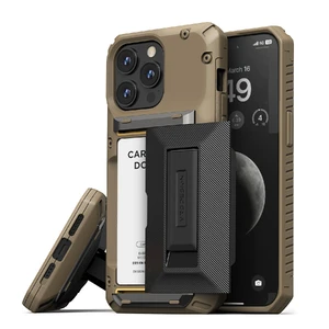 Противоударный чехол-кошелек VRS Design Damda Glide Hybrid Groove Khaki для iPhone 15 Pro Max  - Фото 1