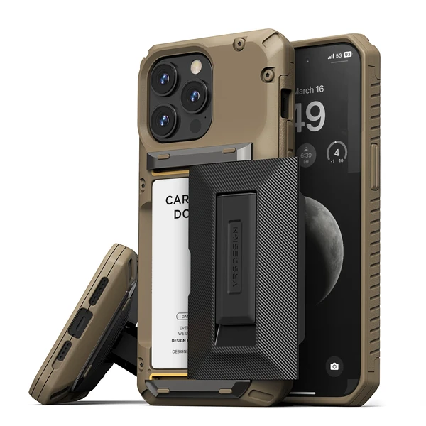 Противоударный чехол-кошелек VRS Design Damda Glide Hybrid Groove Khaki для iPhone 15 Pro Max в Запорожье