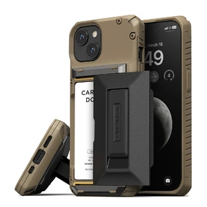 Протиударний чохол-гаманець VRS Design Damda Glide Hybrid Groove Khaki для iPhone 15